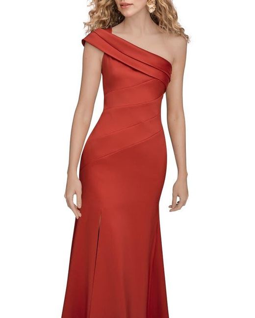 Donna Karan Red Pleated One-Shoulder Gown