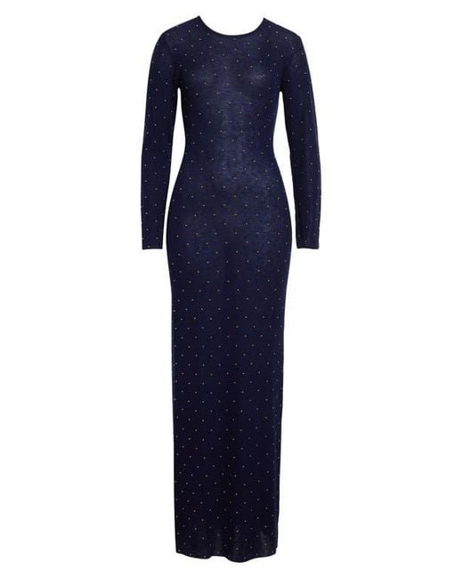 Rabanne Blue Studded Long Sleeve Wool Knit Dress