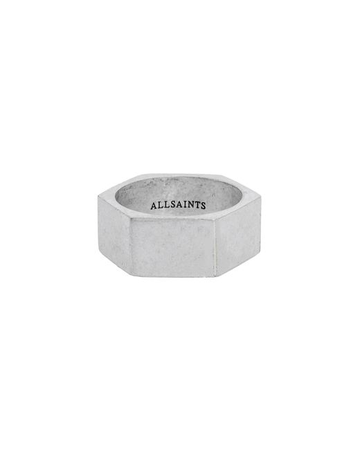 AllSaints White Sterling Silver Hexagonal Band Ring for men