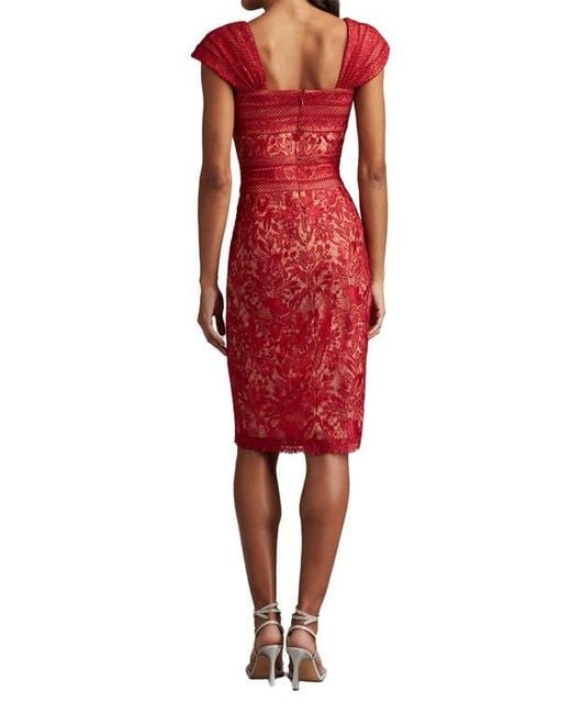 tadashi shoji red lace dress Tadashi Shoji Lace Detail Long Sleeve Sheath Dress - Cherry