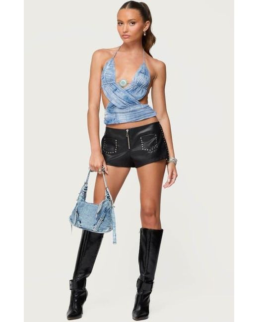 Edikted Blue Printed Open Back Halter Top