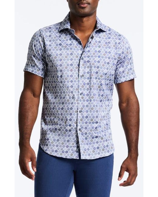 Robert Graham Blue Rowan Tile Print Short Sleeve Stretch Cotton Button-Up Shirt for men