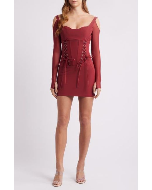 Mistress Rocks Women's Red Long Sleeve Lace-Up Corset Minidress
