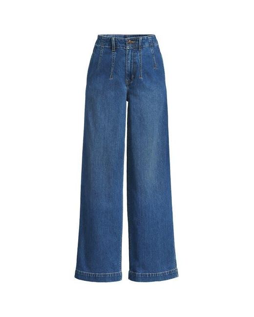 Lands' End Blue Petite Soft Denim High Rise Wide Leg Top Stitch Trousers