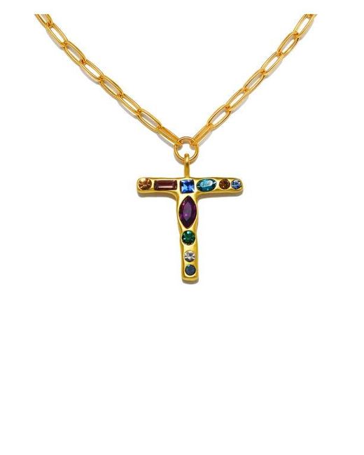 Sequin Metallic Emilie Crystal Initial Pendant Necklace