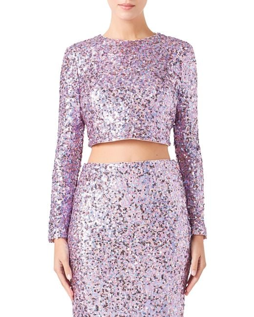 Endless Rose Purple Open Back Sequin Crop Top