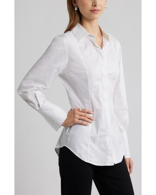 Open Edit Gray Seam Detail Split Back Stretch Cotton Poplin Shirt