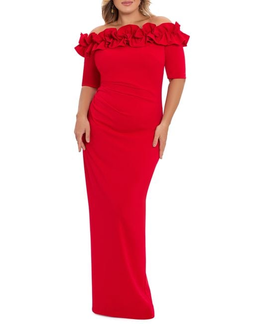 Xscape Ruffle Off The Shoulder Sheath Dress In Red Lyst 9841