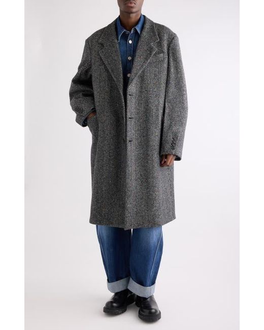 Givenchy Gray Oversize Wool Blend Herringbone Overcoat for men