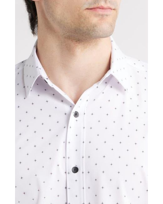 W.r.k. White Trim Fit Abstract Star Short Sleeve Performance Button-Up Shirt for men