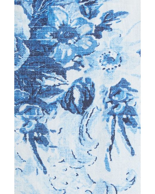 Erdem Blue Antique Floral Print Tiered Shirtdress
