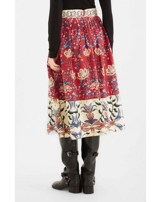 Farm Rio Red Winter Breeze Mixed Print Cotton Skirt