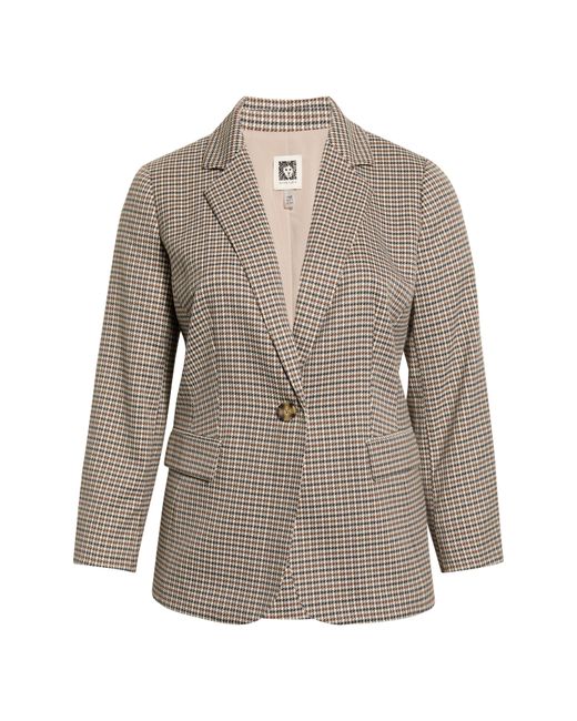 Anne Klein Brown Houndstooth One Button Blazer