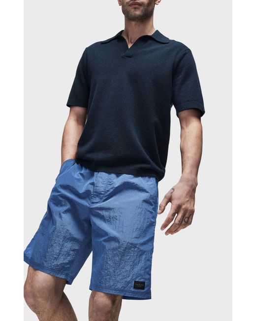 Rag & Bone Blue Barton Nylon Drawstring Shorts for men