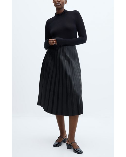 Mango Black Pleated Faux Leather Skirt