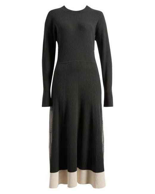 Reiss Black Aria Long Sleeve Rib Maxi Dress