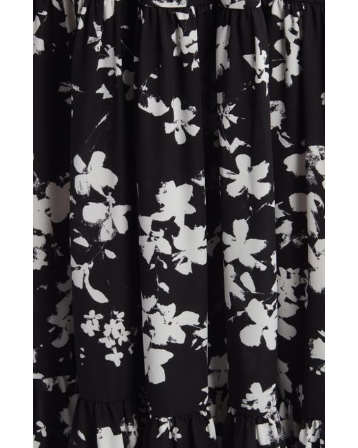 Anne Klein Black Floral Sleeveless Tiered Maxi Dress
