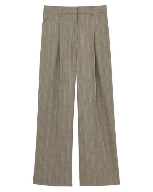Reiss Natural Tallulah Pinstripe Pleat Front Wide Leg Stretch Wool Pants