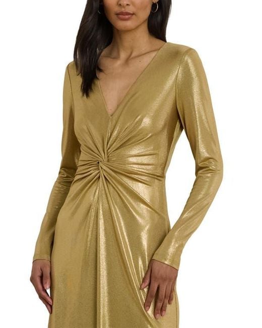 Ralph Lauren Metallic Jersey Twist Front Gown | Lyst