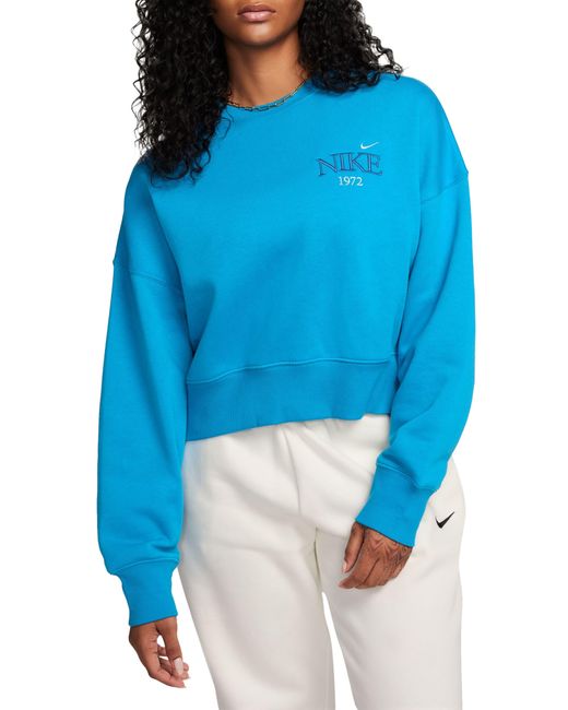 Nike Blue Phoenix Fleece Varsity Oversize Crewneck Sweatshirt