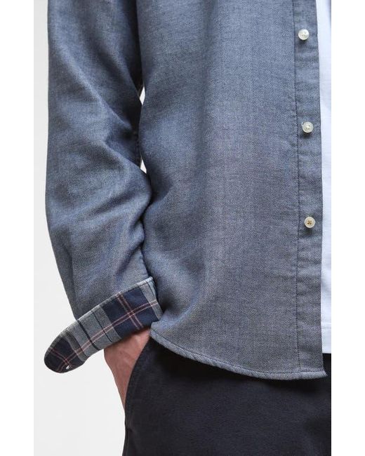 Barbour Blue Buckley Tailored Fit Cotton Herringbone Button-Down Shirt for men