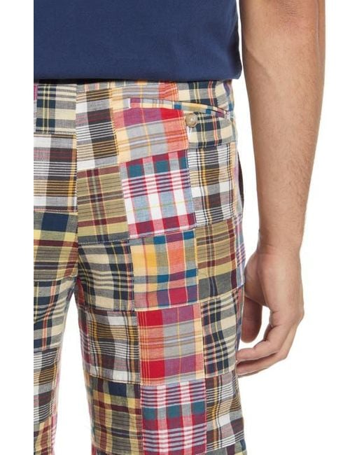 Berle Blue Patchwork Madras Flat Front Shorts for men
