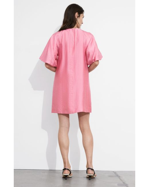 & Other Stories Pink & Puff Sleeve Minidress