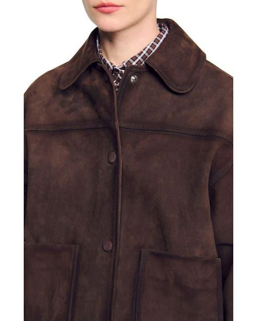Sandro Red Studded Suede Leather Jacket