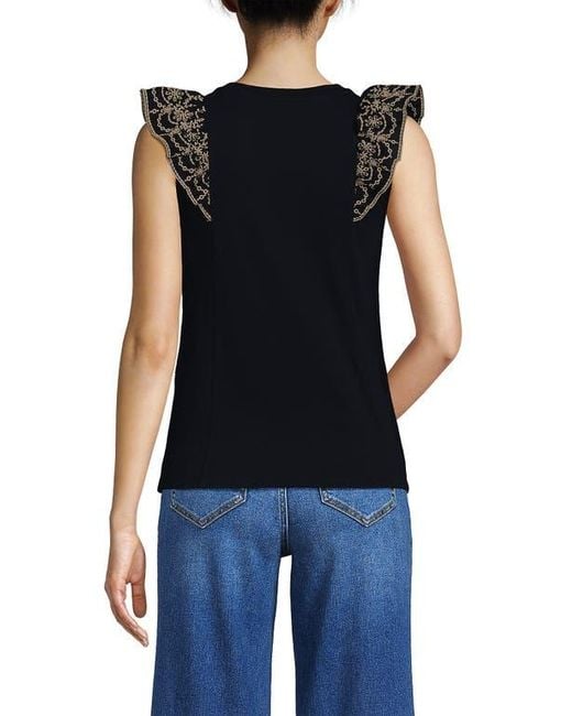 Lands' End Black Embroidered Ruffle Tank Top