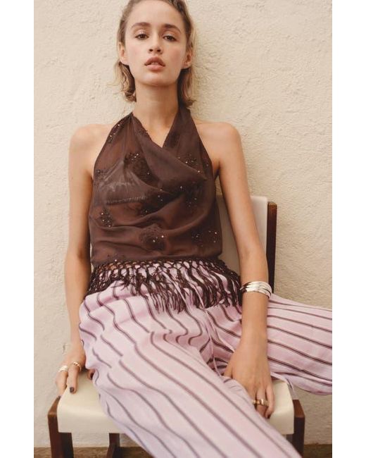 Mango Pink Striped Wide Leg Pants