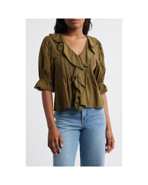 Madewell Green Ruffled Puff-Sleeve Top