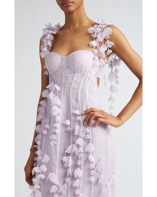Zimmermann Purple Petals Linen & Silk Corset Gown