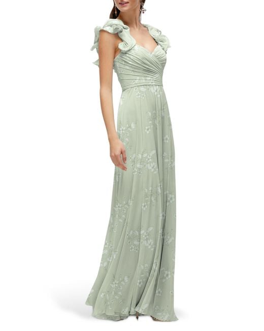 After Six Green Ruffle Strap Gown