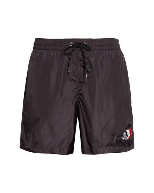 Moncler Gray Logo Patch Swim Trunks for men