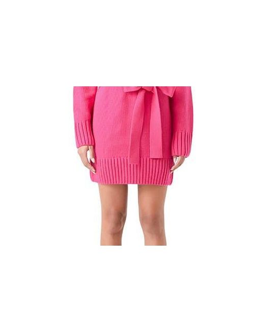 Grey Lab Pink Tie Belt Long Sleeve Sweater Minidress