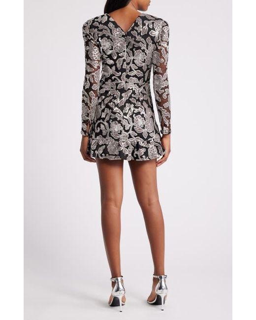 Dress the Population Black Kelsey Sequin Floral Long Sleeve Minidress