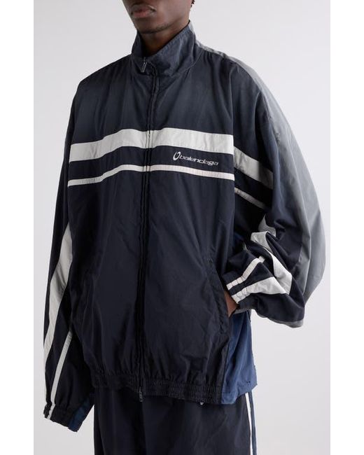 Balenciaga Blue Oversize Distressed 50/50 Stripe Track Jacket for men