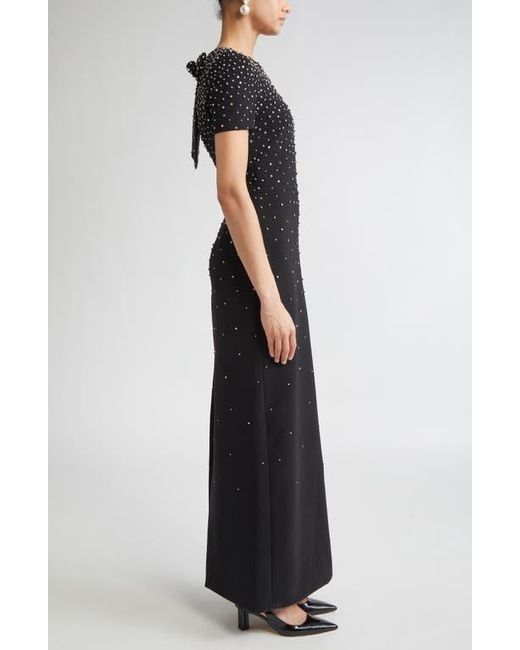 Carolina Herrera Black Crystal Embellished Stretch Crepe Column Gown