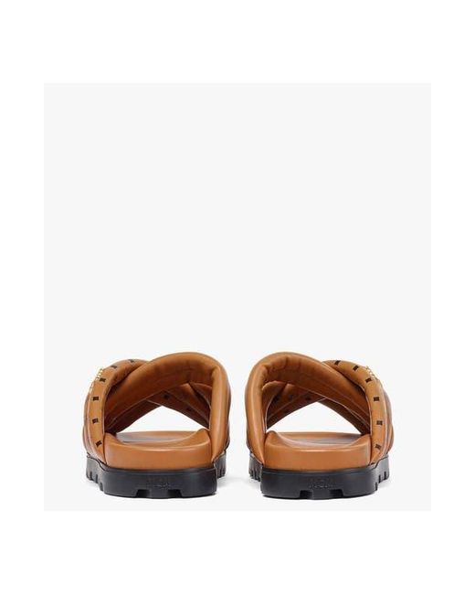 MCM White Monogram Print Cross Sandals for men