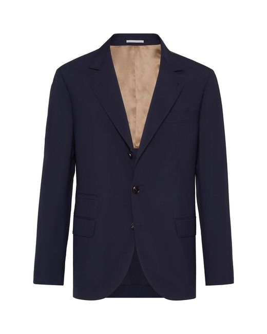 Brunello Cucinelli Blue Wool And Silk Blazer for men