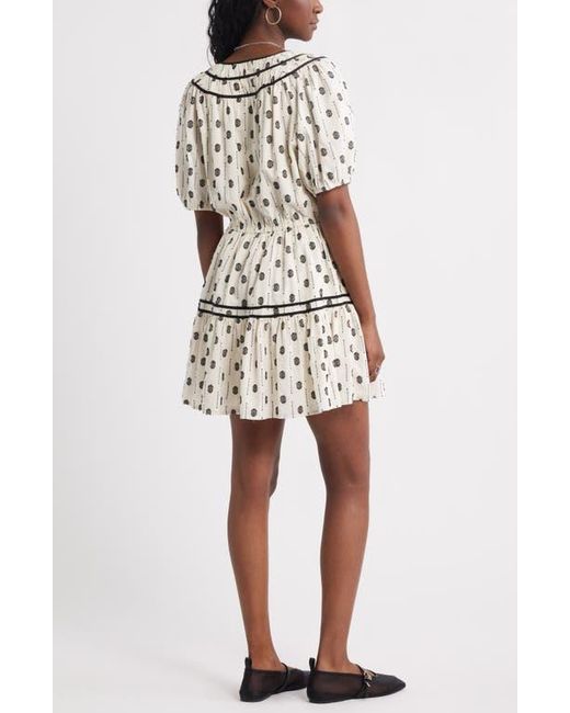 Treasure & Bond Natural Short Sleeve Cotton Blend Tiered Minidress