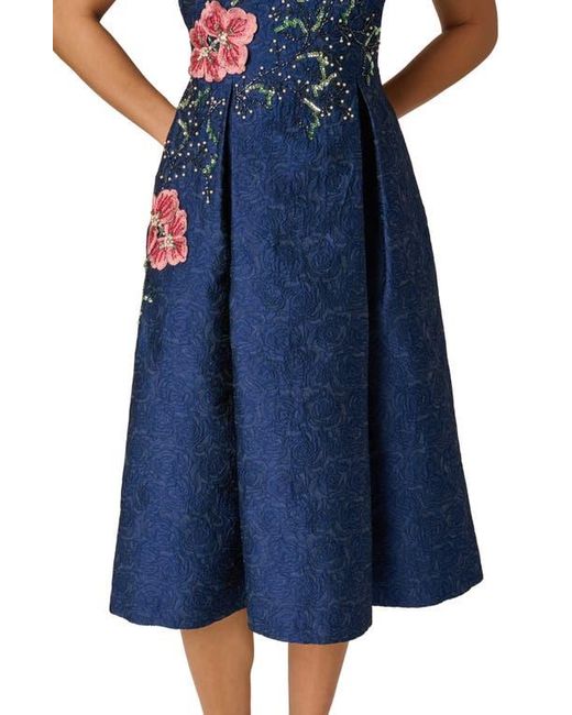 adrianna papell fit & flare dress Adrianna Papell Womens Off-The-Shoulder Floral Fit & Flare Dress Navy 6
