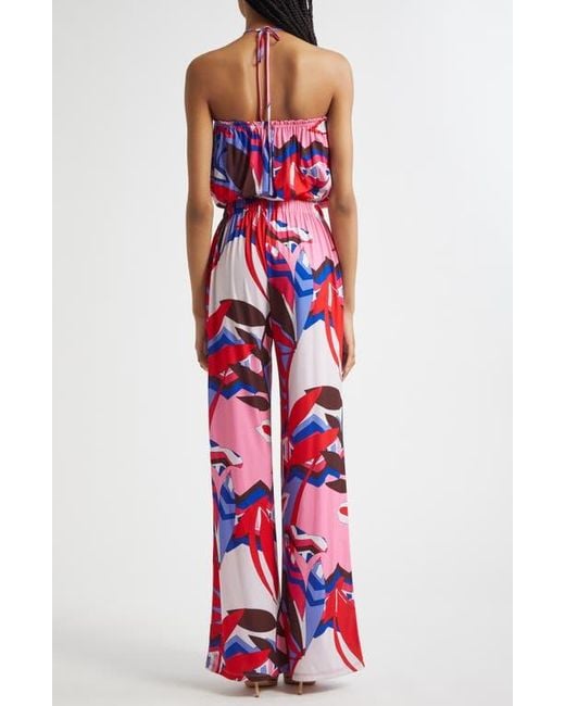 Ramy Brook Red Paradiso Iva Abstract Print Halter Strap Jumpsuit