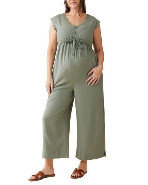 Ingrid & Isabel Green Sleeveless Linen Blend Maternity Jumpsuit