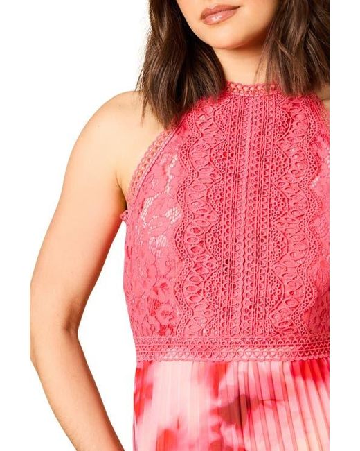 Oasis Red Printed Lace Mix Halterneck Midi Dress