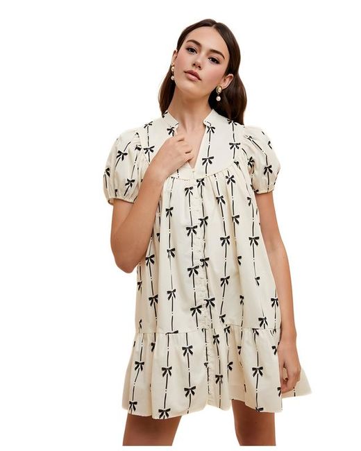 Knit & Lounge Multicolor Short Sleeve Bow Print Mini Dress