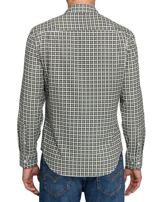Brooklyn Brigade Gray Grid Print Woven Long Sleeve Basic for men
