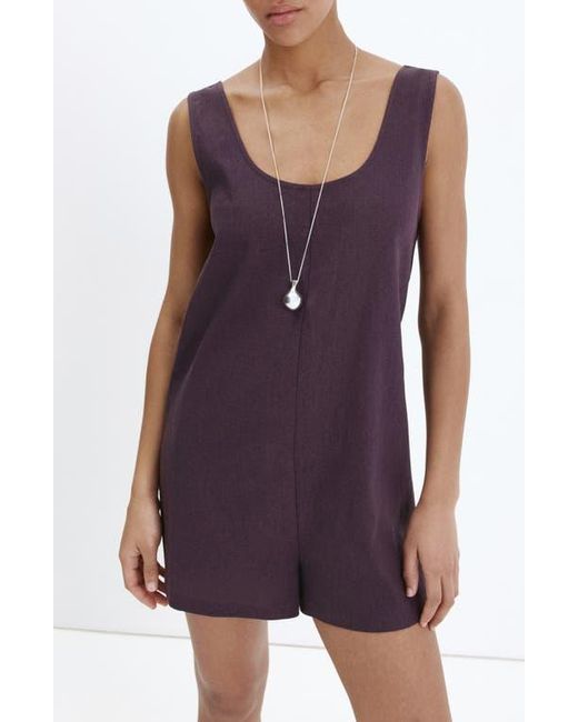 Mango Purple Open Back Linen Blend Romper