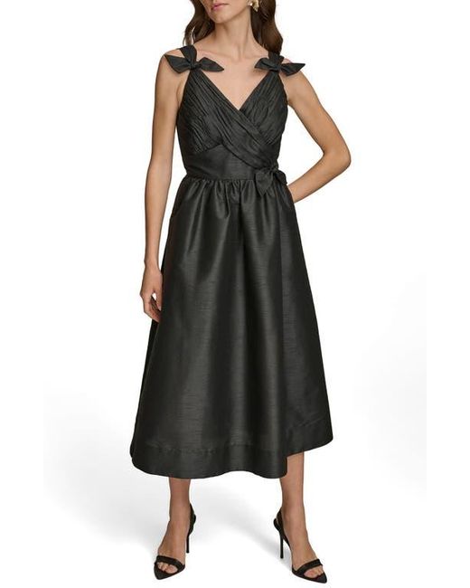 Donna Karan Black Bow Fit & Flare Midi Cocktail Dress