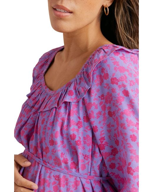 A Pea In The Pod Purple Floral Long Sleeve Maternity Dress